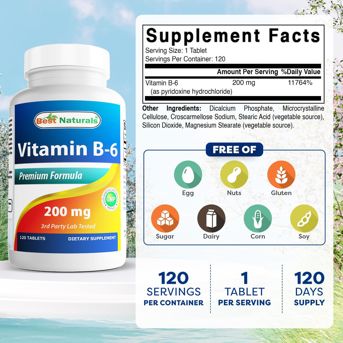 Best Naturals Vitamin B6 200mg for Adults - 120 Tablets - image 2