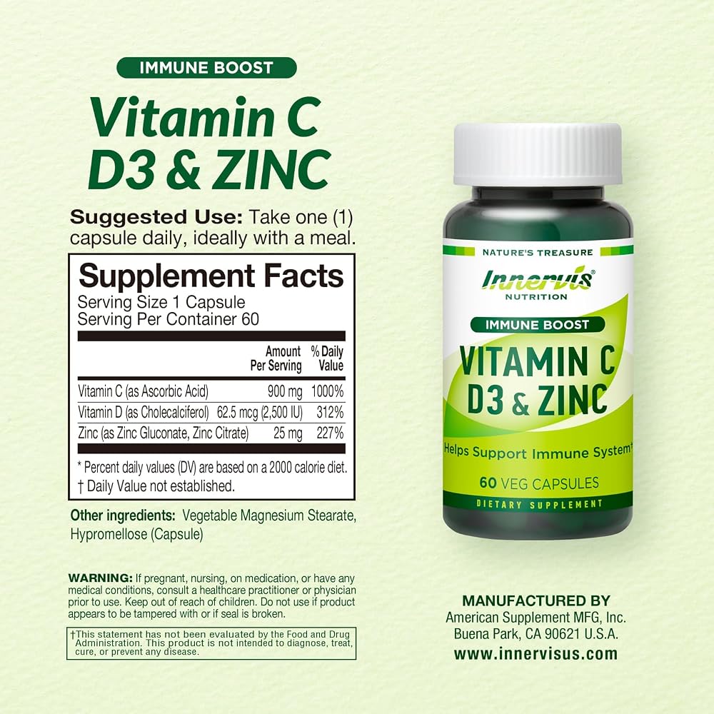 Innervis Nutrition Immune Boost Complex Vitamin C D3 Zinc - image 8