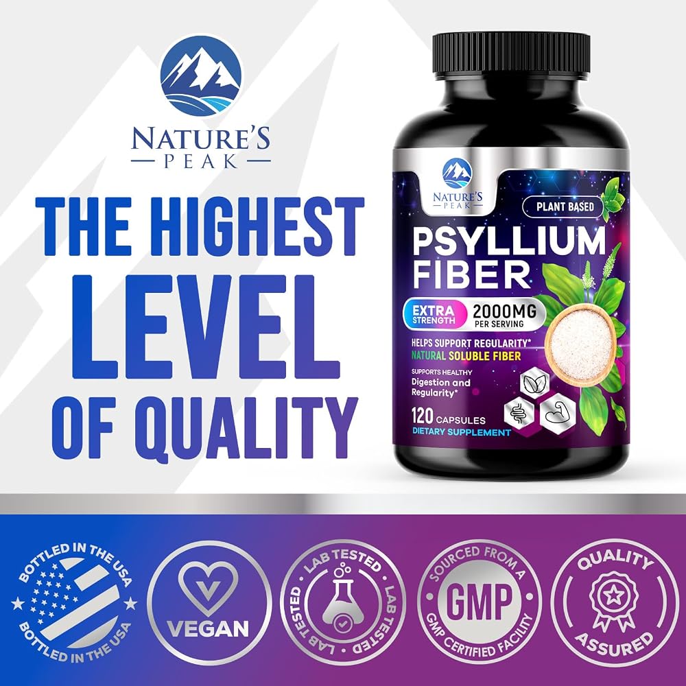 Nature's Peak Psyllium Husk Powder 2000mg Per Serving - Soluble Fiber