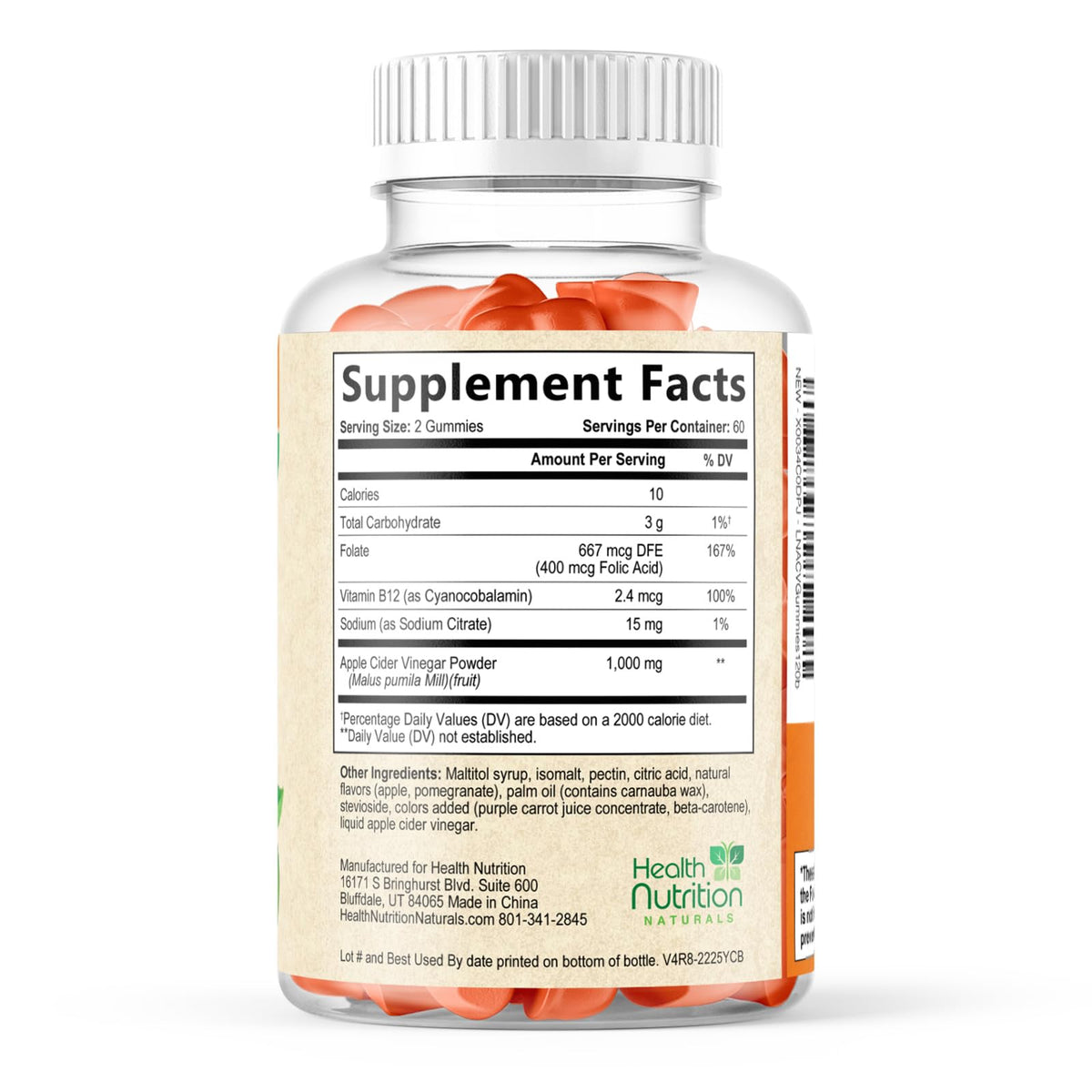 Health Nutrition Naturals Apple Cider Vinegar Gummies Zero Sugar