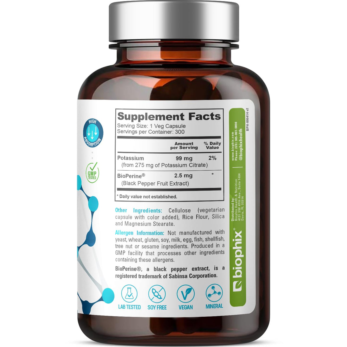 biophix Potassium Citrate 275 mg with BioPerine - 300 Vegetarian Capsules - image 2