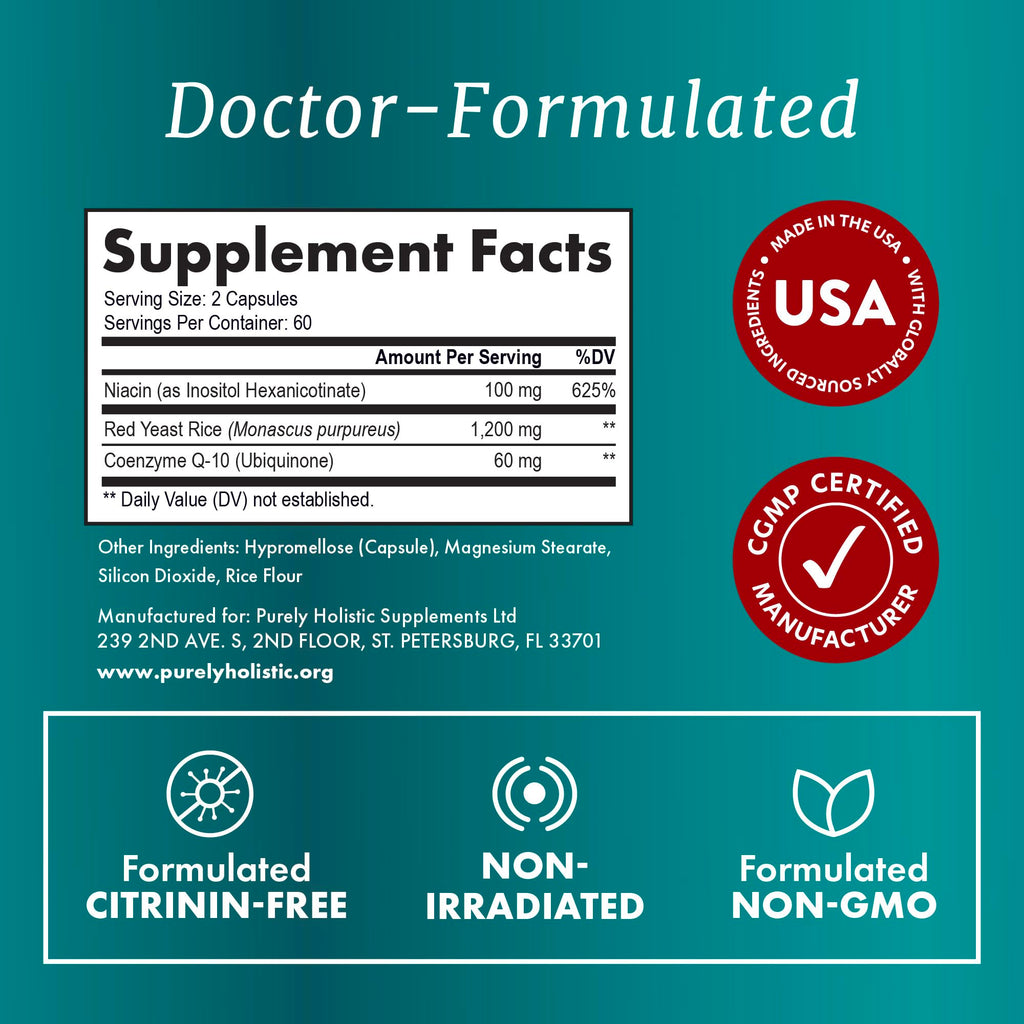 Purely Holistic Red Yeast Rice with CoQ10 Heart Health Support - 120 Capsules - image 6