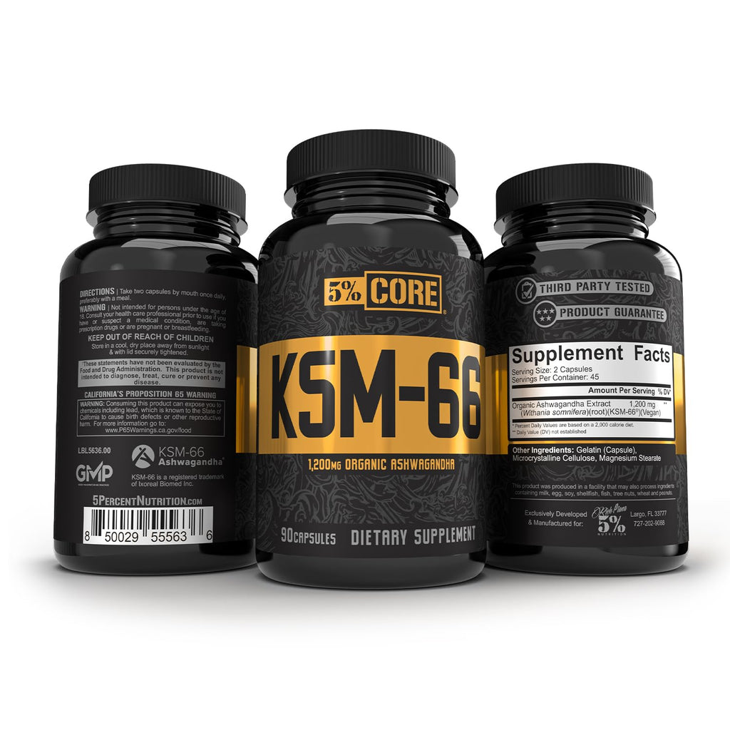5% Nutrition Core Organic KSM-66 Ashwagandha 1,200 mg - 90 Capsules - image 2