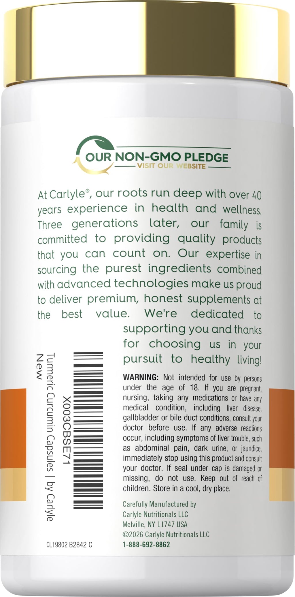 Carlyle Turmeric Curcumin with Black Pepper - 180 Capsules - image 3