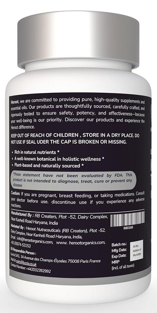 Heroot Organic Turmeric with Black Pepper & Moringa 1000 mg - 60 Capsules - image 3