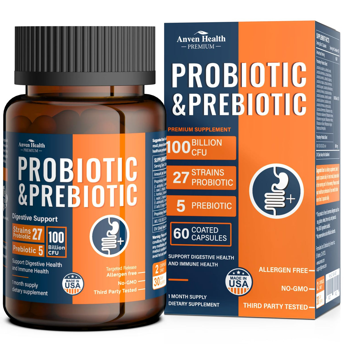 Anven Health Probiotics 100 Billion CFU with Prebiotics - 60 Capsules