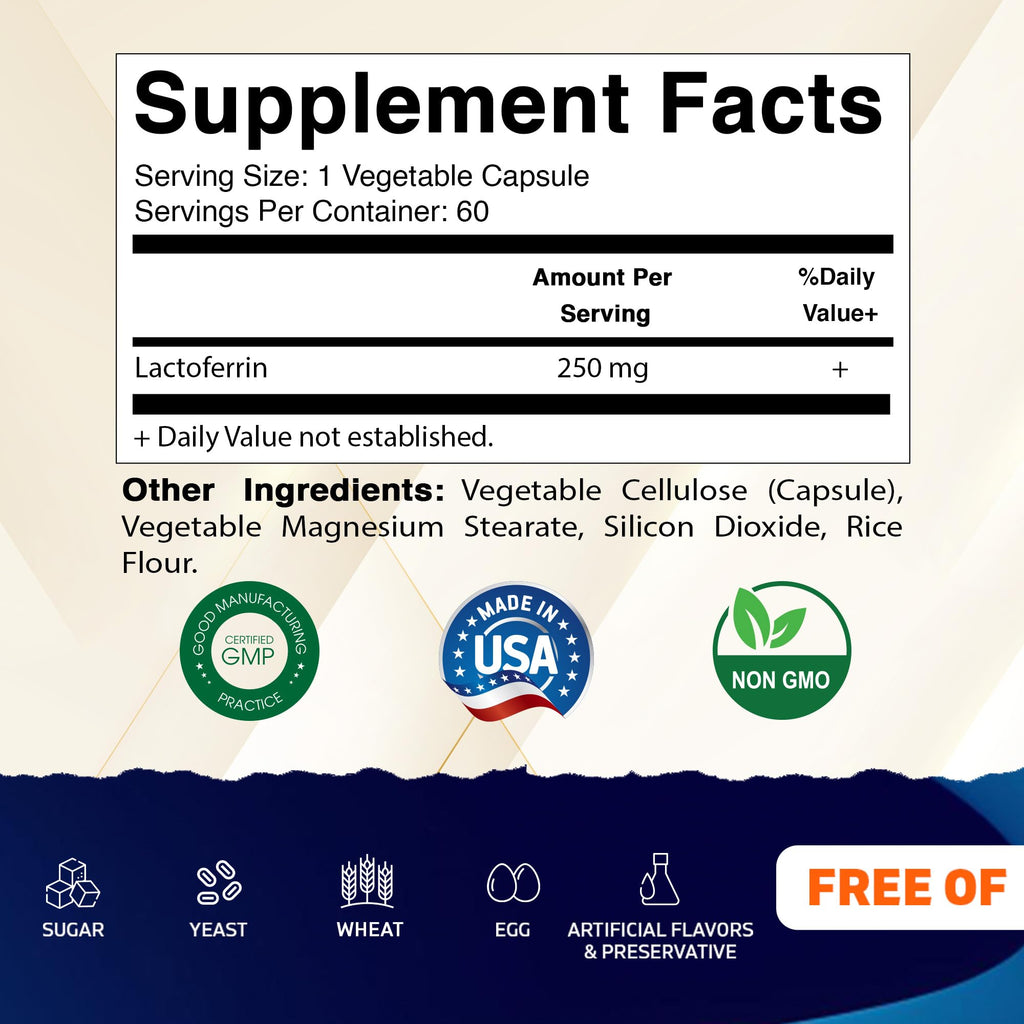 Vitamatic Lactoferrin 250mg Immune Support - 60 Vegetable Capsules - image 2
