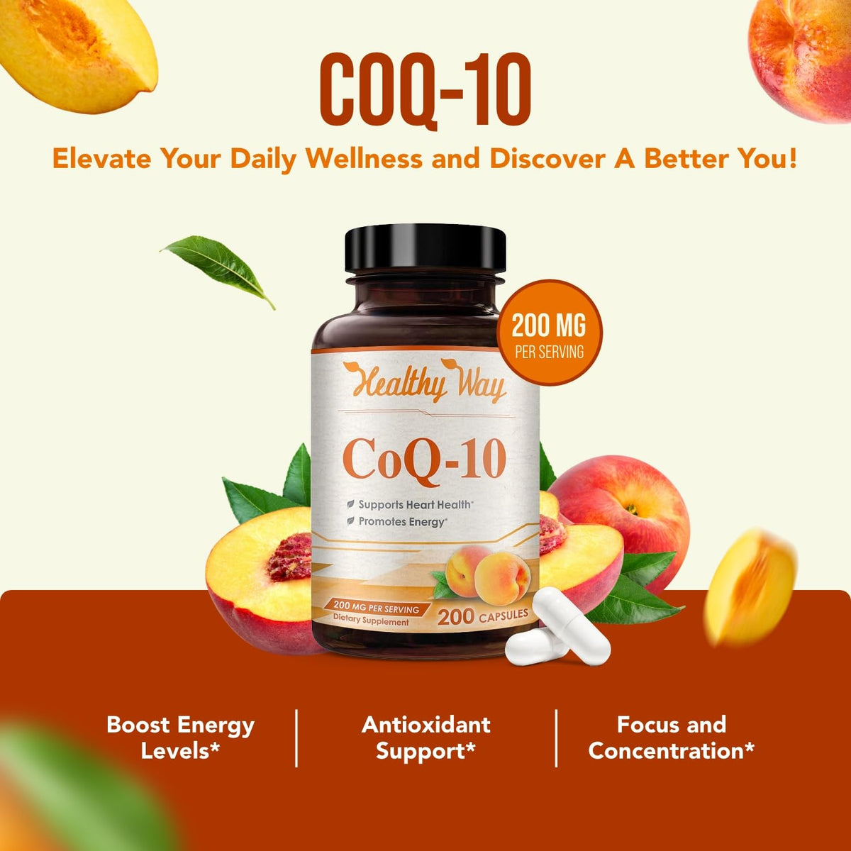 HealthyWayRx Coenzyme Q10 200mg CoQ10 Supplement -Once Daily CoQ10