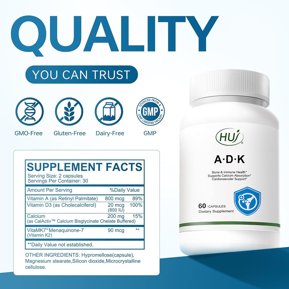 HUJ ADK Supplement Calcium with Vitamins D3 and K2 - 60 Capsules - image 5