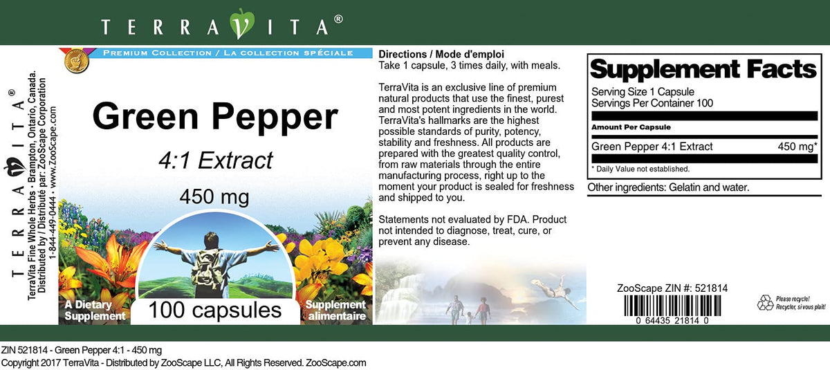 Terravita Green Pepper 4:1-450 mg (100 Capsules, ZIN: 521814)