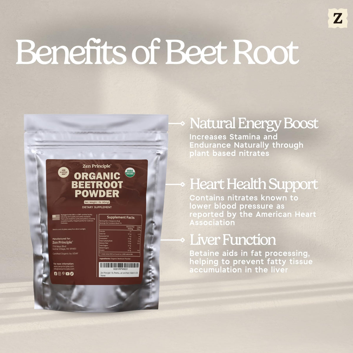 Zen Principle Organic Beetroot Powder Energy Boost - 1 lb - image 4