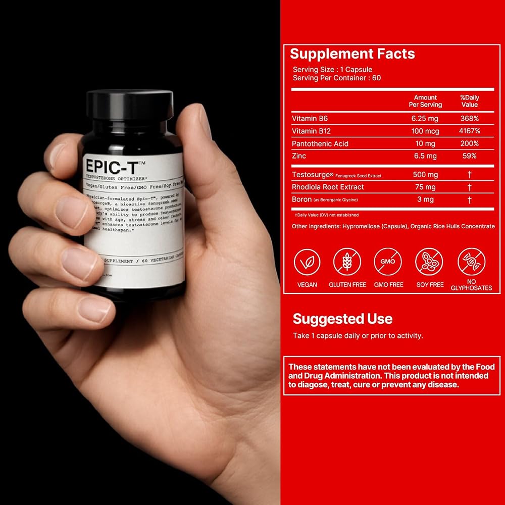 EPIC-T Testosterone Support for Men with Testosurge - 60 Capsules - image 3