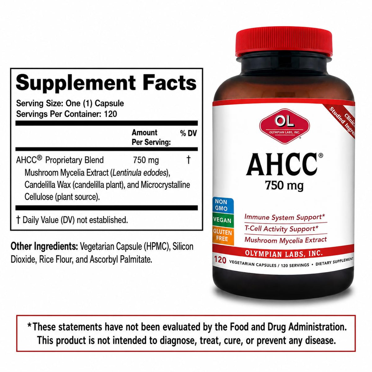 Olympian Labs AHCC 750mg Immune Support - 120 Capsules - image 2