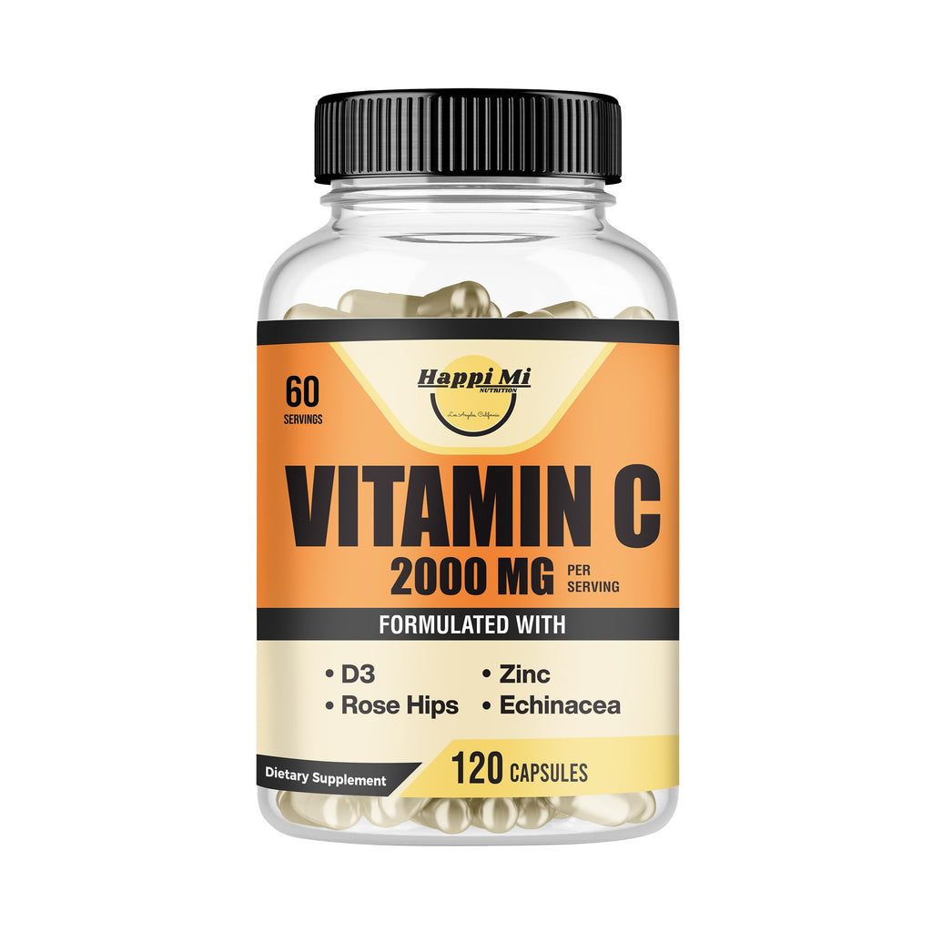 Happi Mi Nutrition Vitamin C 2000mg with Zinc & Vitamin D3 - 120 Capsules