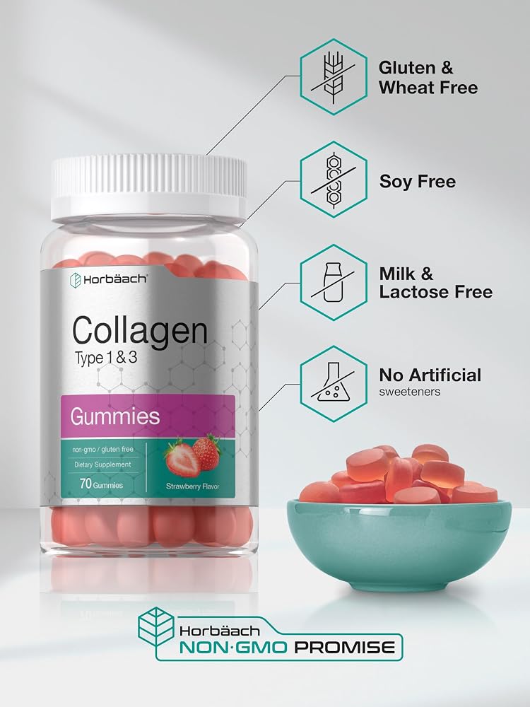 Horbäach Collagen Gummies Type 1 & 3 Strawberry - 70 Count - image 5