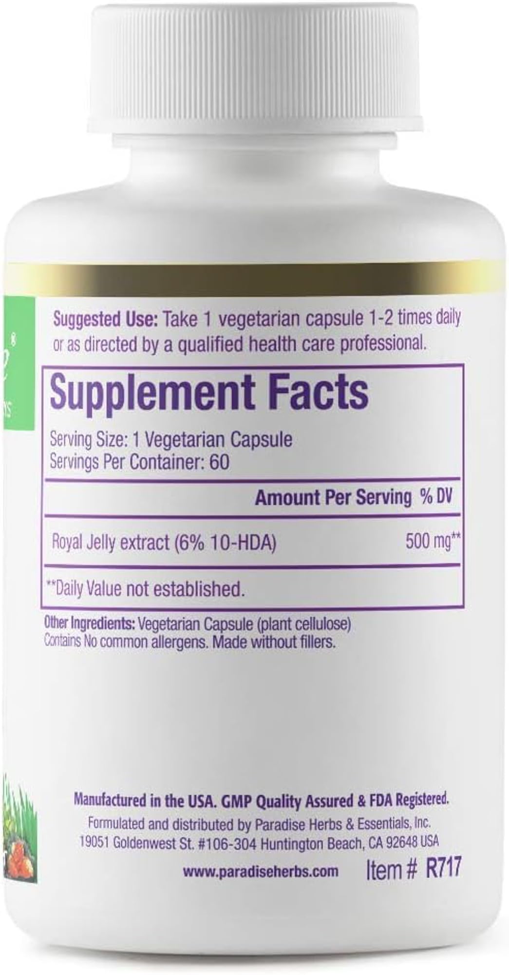 Paradise Herbs Royal Jelly Golden Emperor - 60 Vegetarian Capsules - image 2