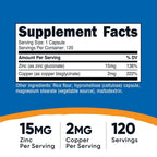 Nutricost Zinc + Copper Capsules - 120 Vegetarian Capsules - image 2