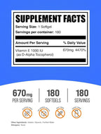 BulkSupplements Vitamin E 1000 IU Softgels - 180 Count - image 2