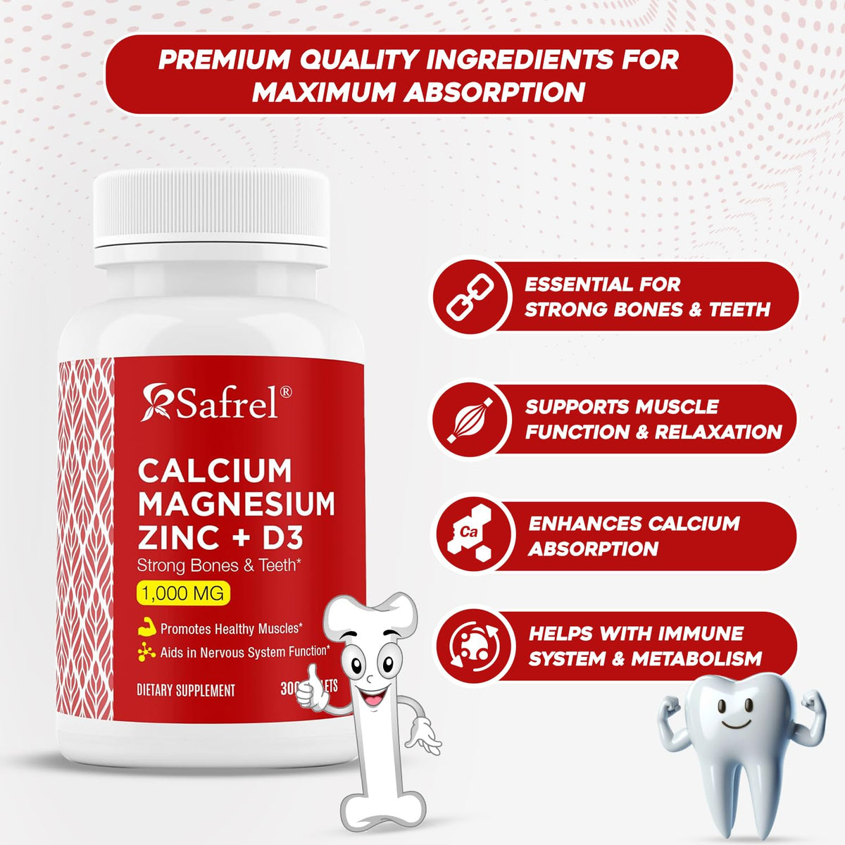 Safrel Calcium Magnesium Zinc with Vitamin D3 - 300 Tablets - image 2
