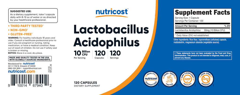 Nutricost Lactobacillus Acidophilus 10 Billion CFU