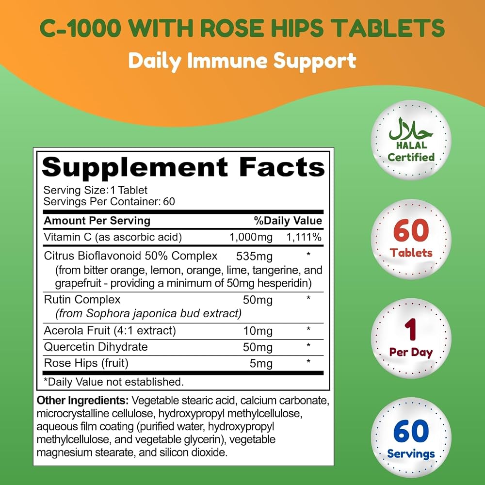 SHIFAA NUTRITION Halal Vitamin C-500 Tablets 60 Servings. Vegetarian