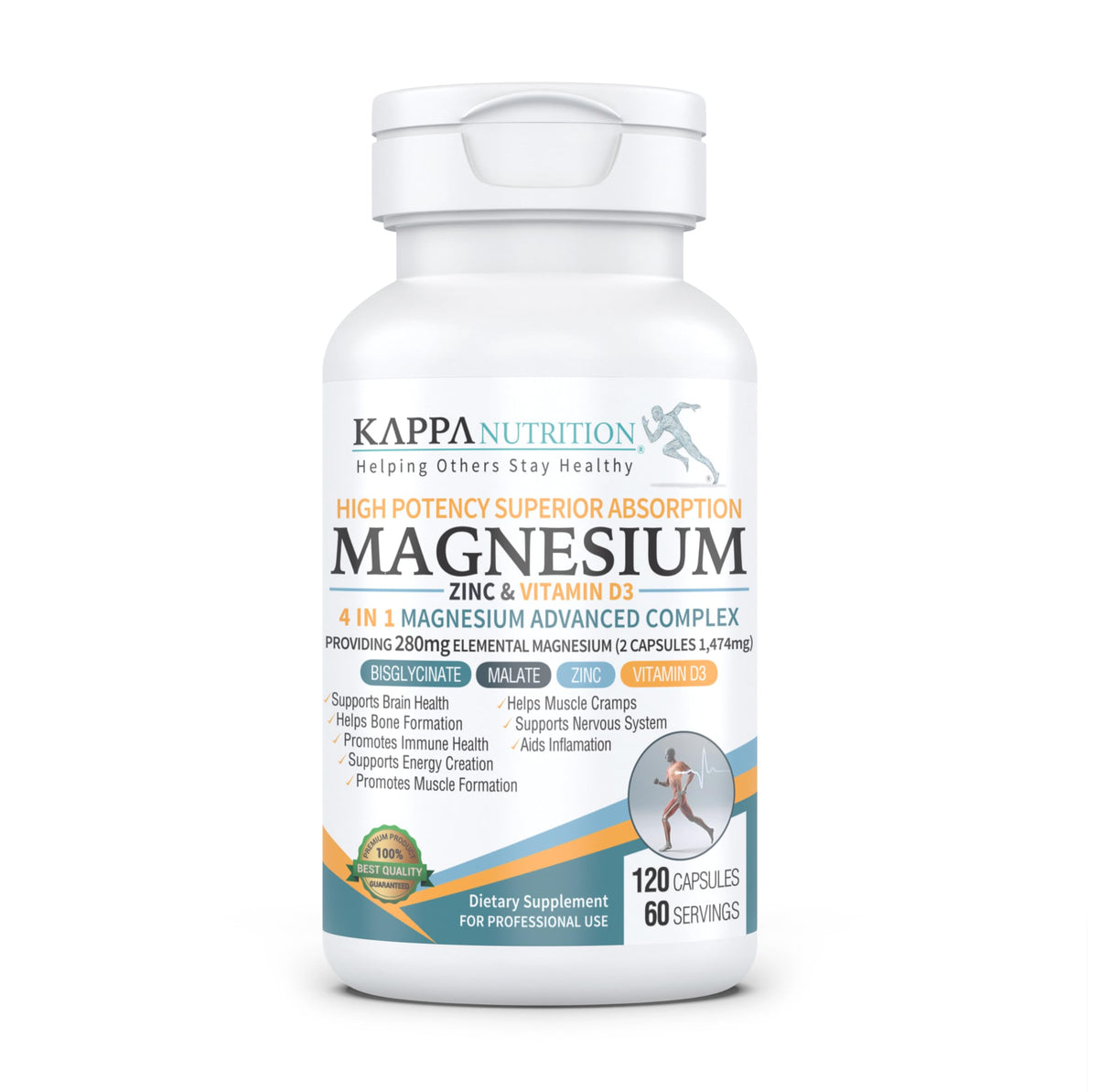 Kappa Nutrition Magnesium 4-in-1 with Zinc & Vitamin D3 - 120 Capsules