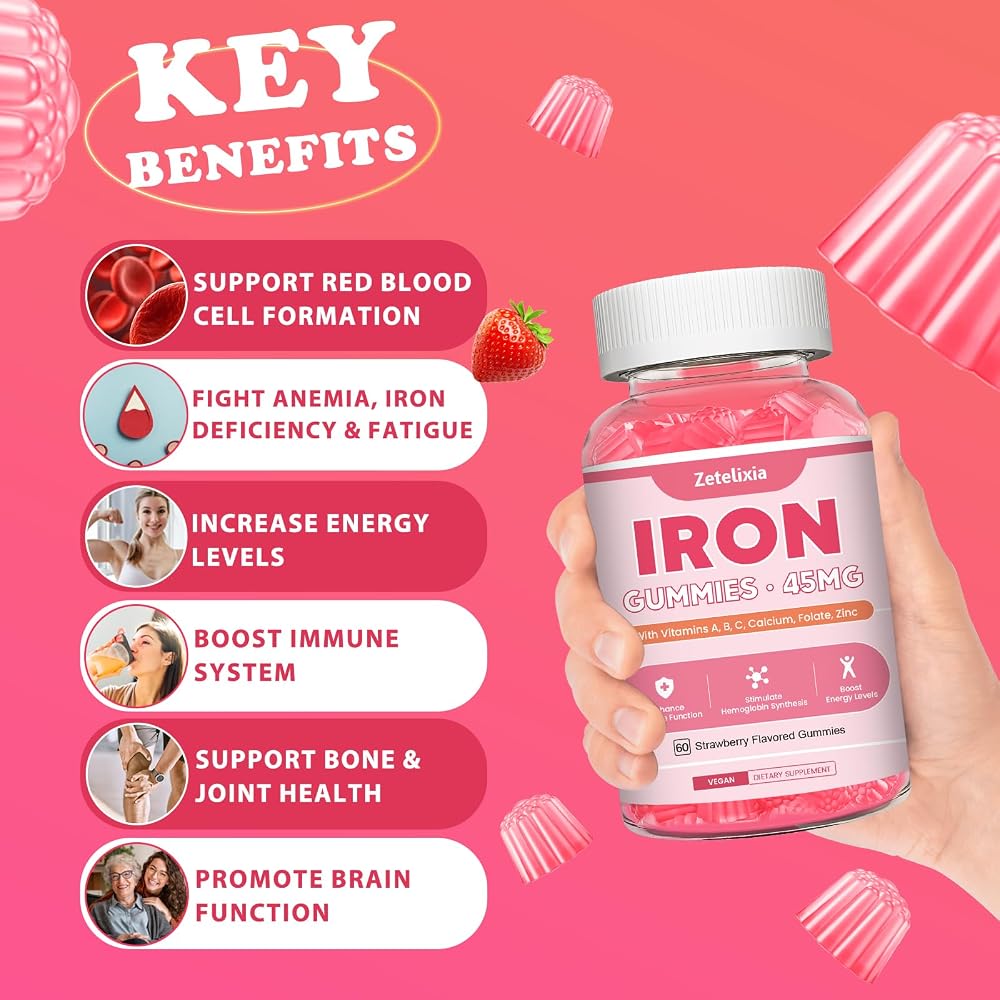 Zetelixia Iron Supplement Gummies for Women Men