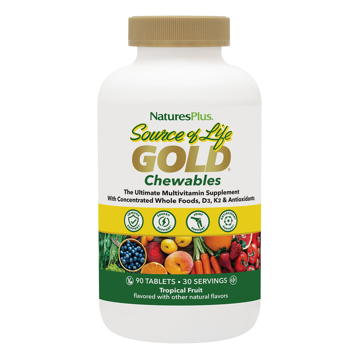 NaturesPlus Source of Life GOLD Chewables Multivitamin - 90 Tablets