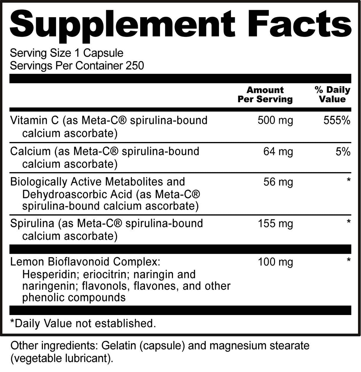 NutriBiotic Meta-C Vitamin C 500 mg Spirulina-Bound - 250 Capsules - image 5
