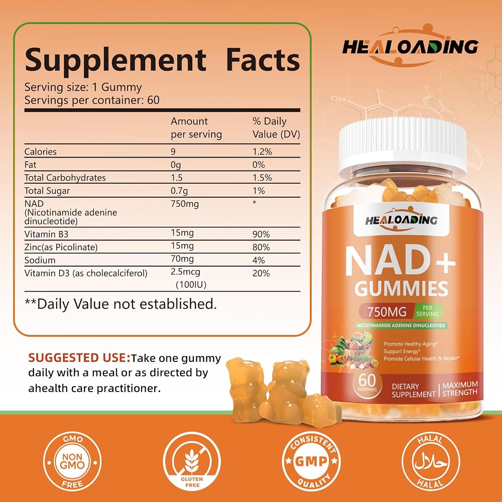 HEALOADING NAD+ Gummies with Resveratrol - 60 Count - image 2