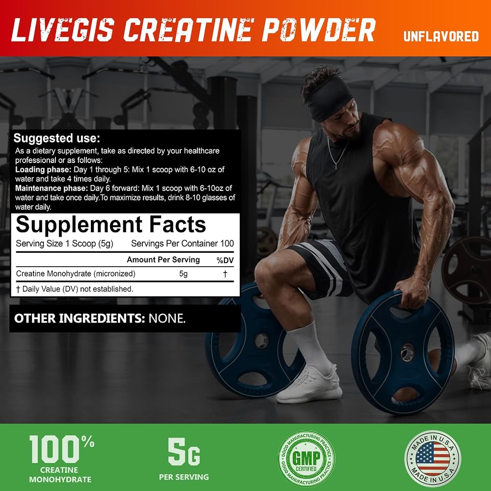 LIVEGIS Creatine Monohydrate Powder Unflavored - 500g - image 2