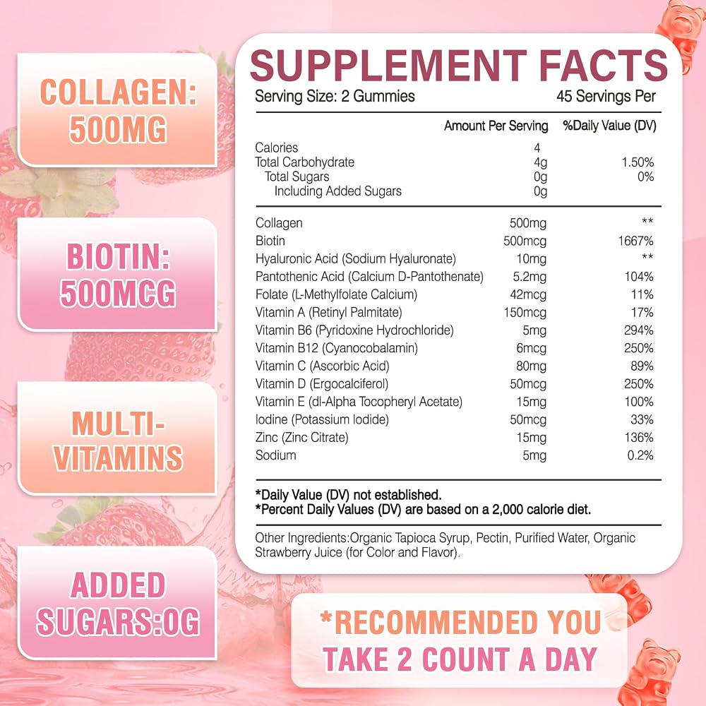 WyuuKi Collagen Gummies with Biotin & Vitamins - 180 Count - image 3