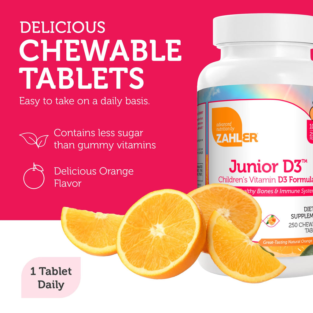Zahler Junior D3 Vitamin 1000 IU Chewable for Kids - 250 Count - image 2