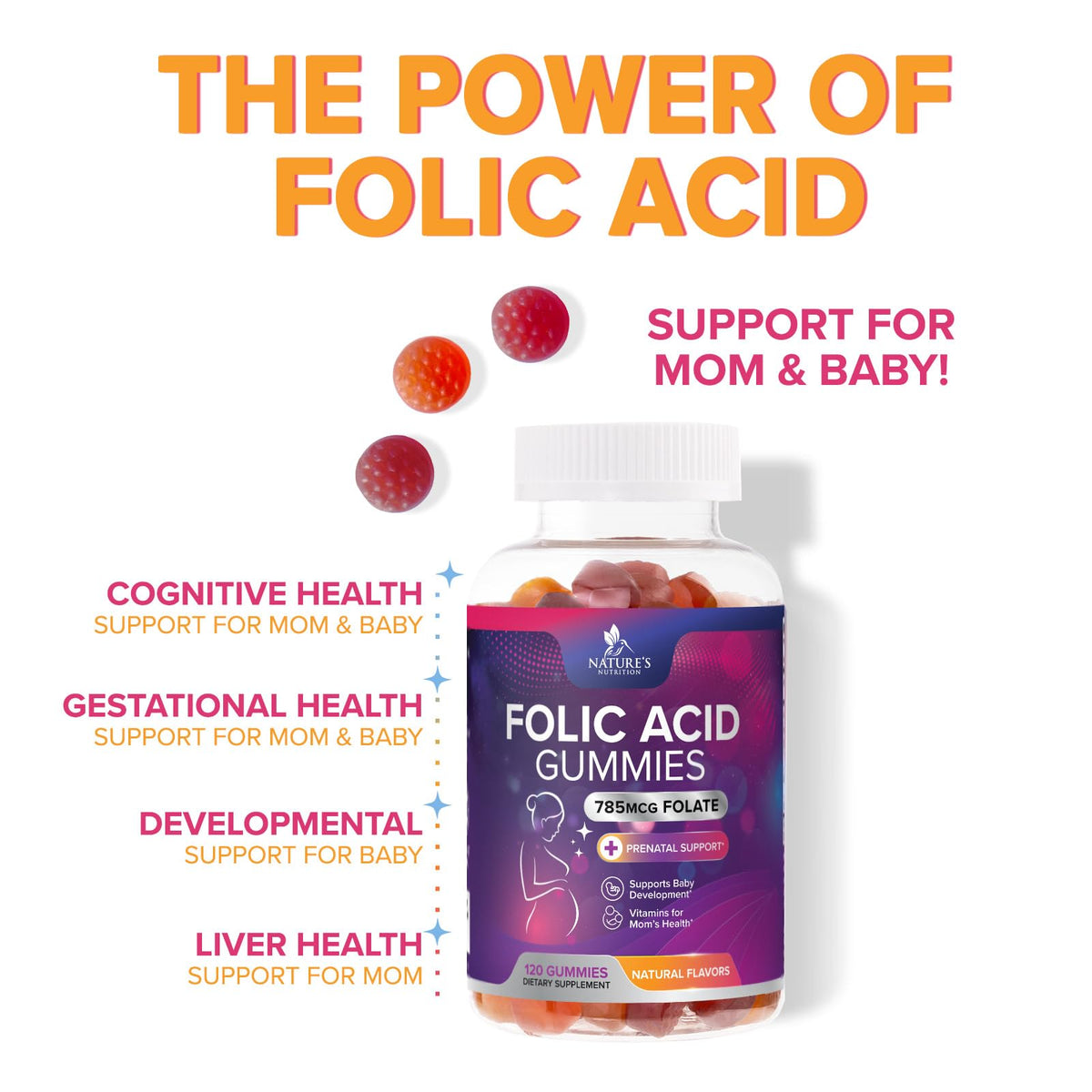 Nature's Nutrition Folic Acid Gummies - Essential Prenatal Vitamins