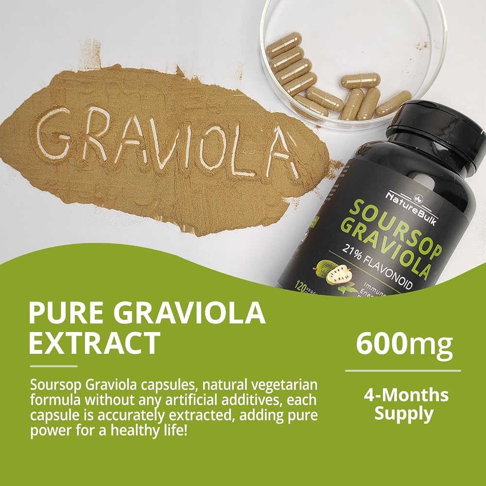 NATUREBULK Graviola Capsules Pure Leaf Extract 600mg - 120 Capsules - image 4