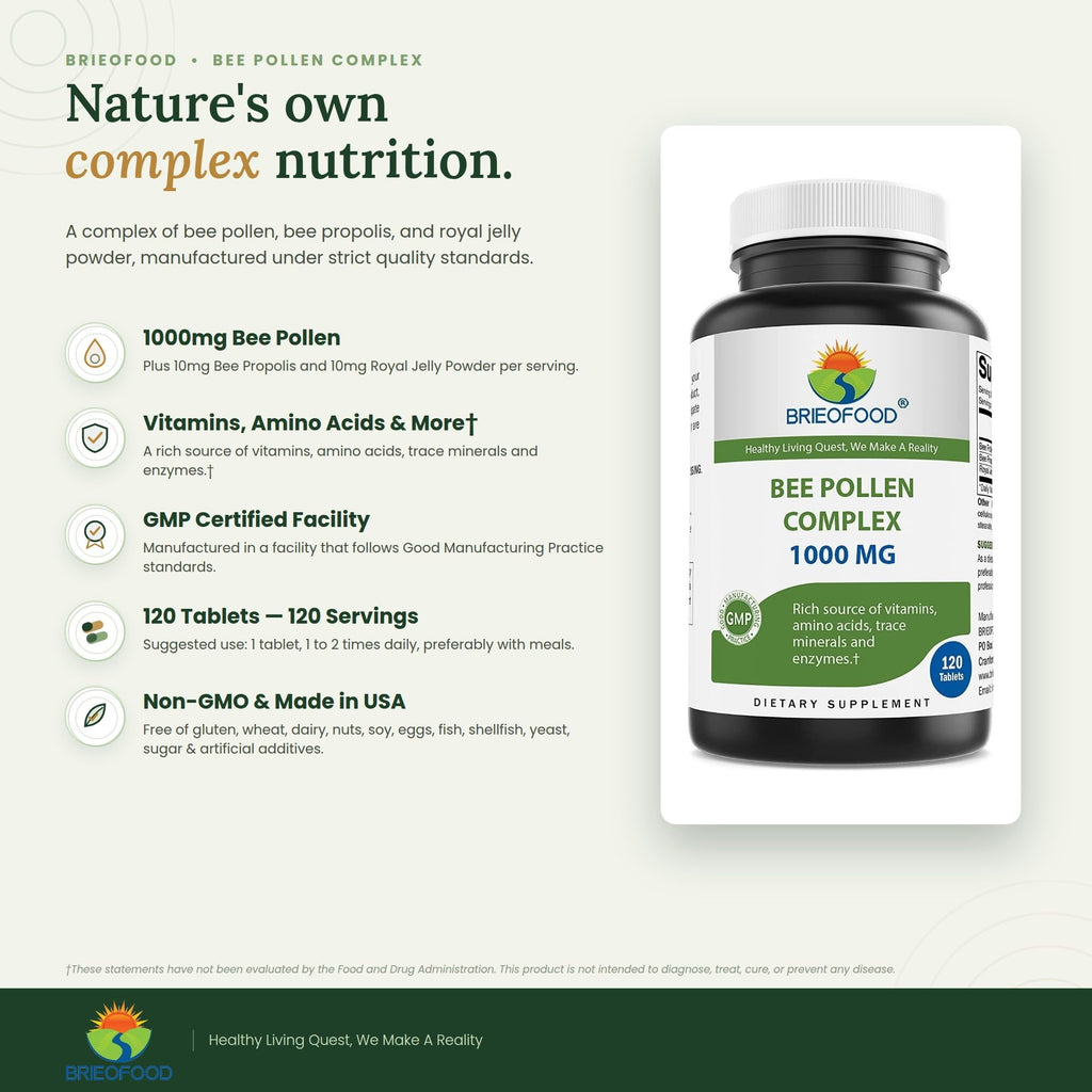 Brieofood Bee Pollen Complex 1000 mg - 120 Tablets - image 2