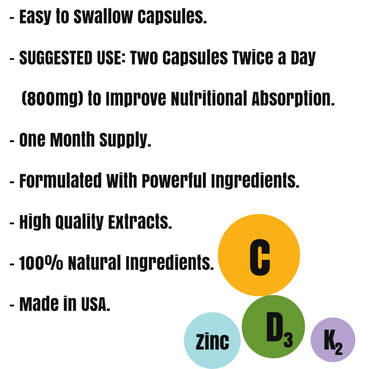 Herbs SRA Vitamin C, D3, K2 & Zinc Supplement - 120 Vegetarian Capsules - image 5