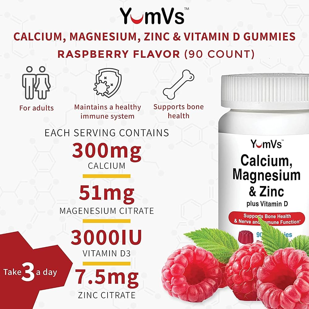 YUM-V'S Calcium Magnesium Zinc Gummies with D3 - 90 Count - image 2