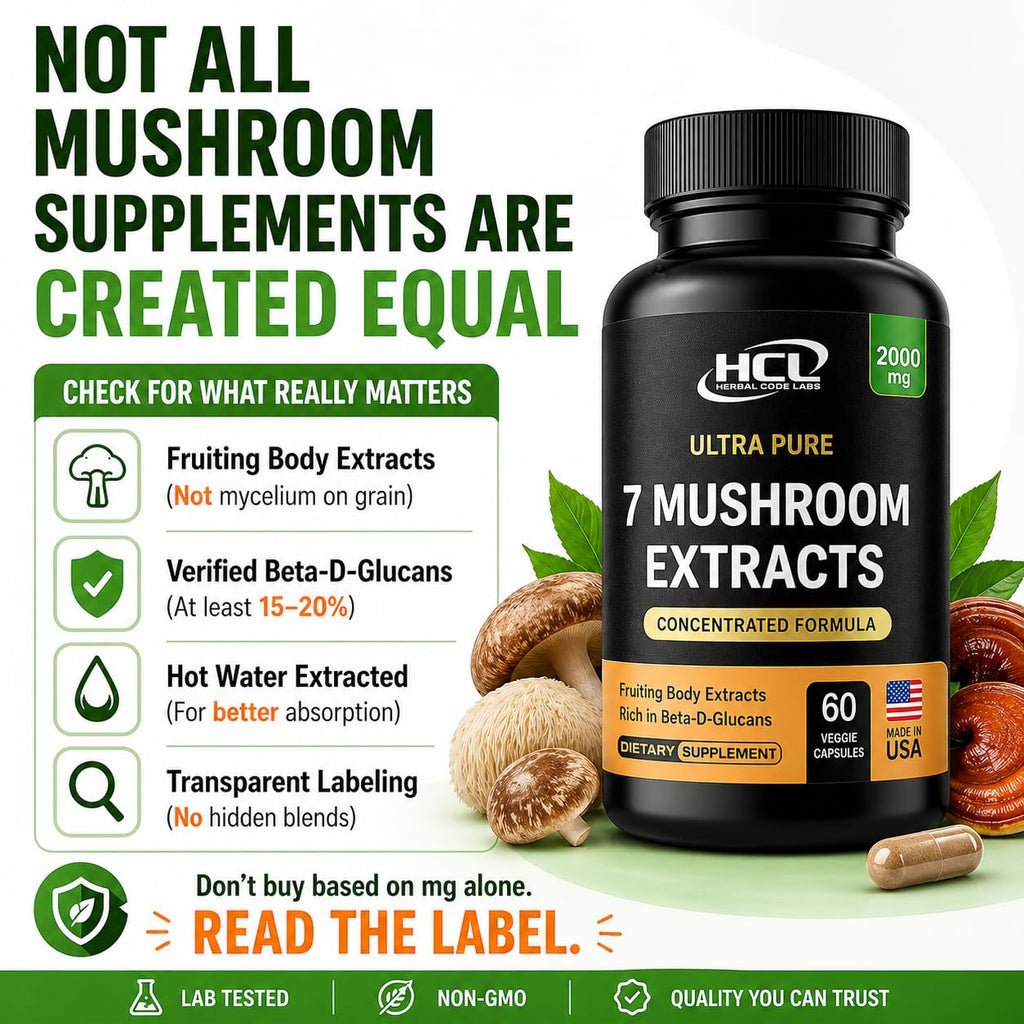HCL Herbal Code Labs Mushroom Supplement Extract - 60 Capsules - image 5