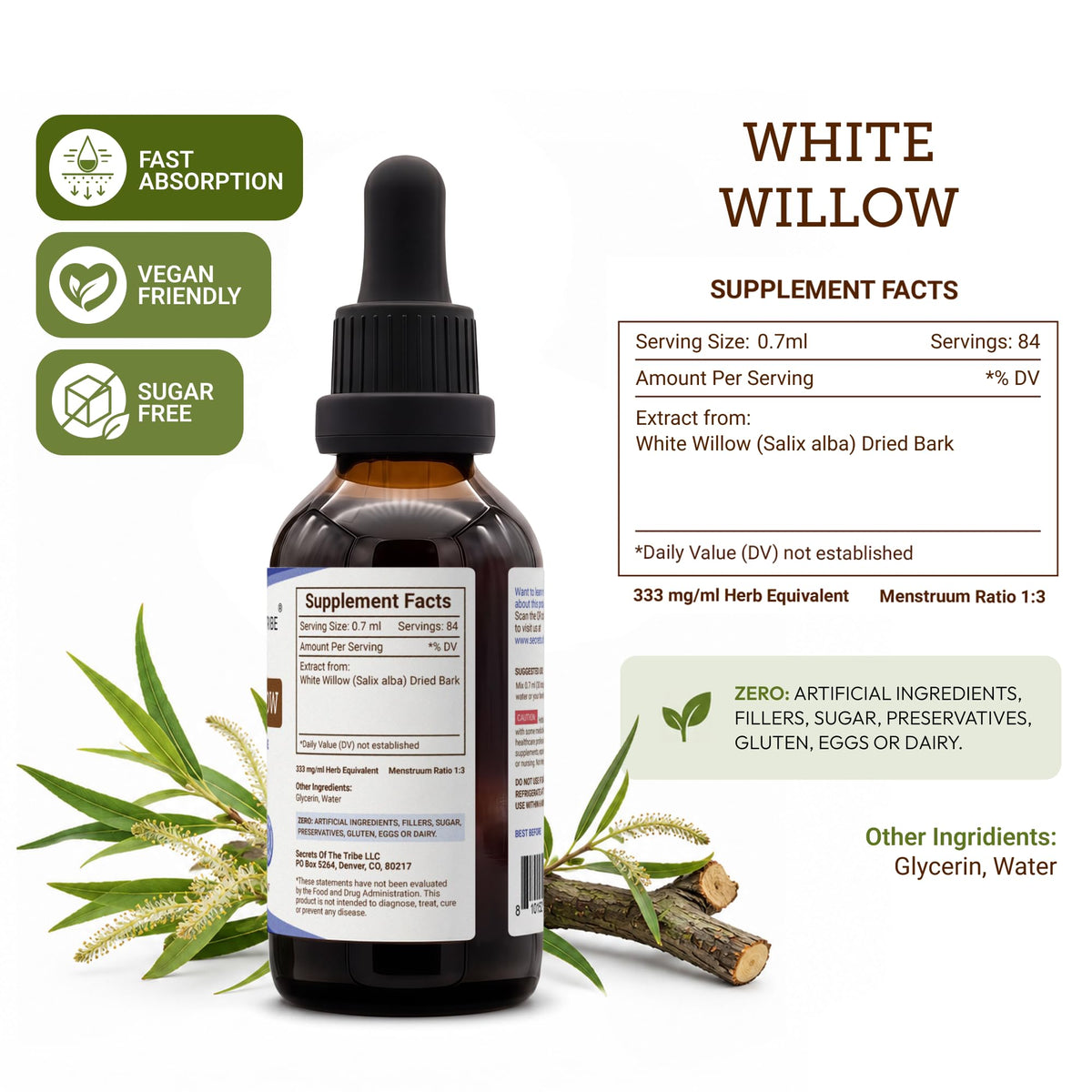Secrets of the Tribe White Willow Liquid Extract for Joint Support - 2 fl oz - image 4