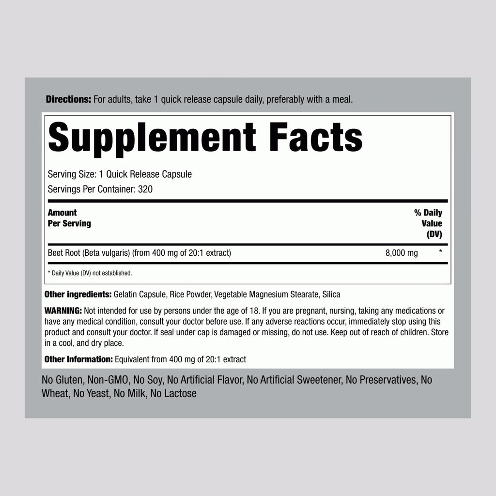 Piping Rock Beet Root Powder Capsules - 320 Count - image 2