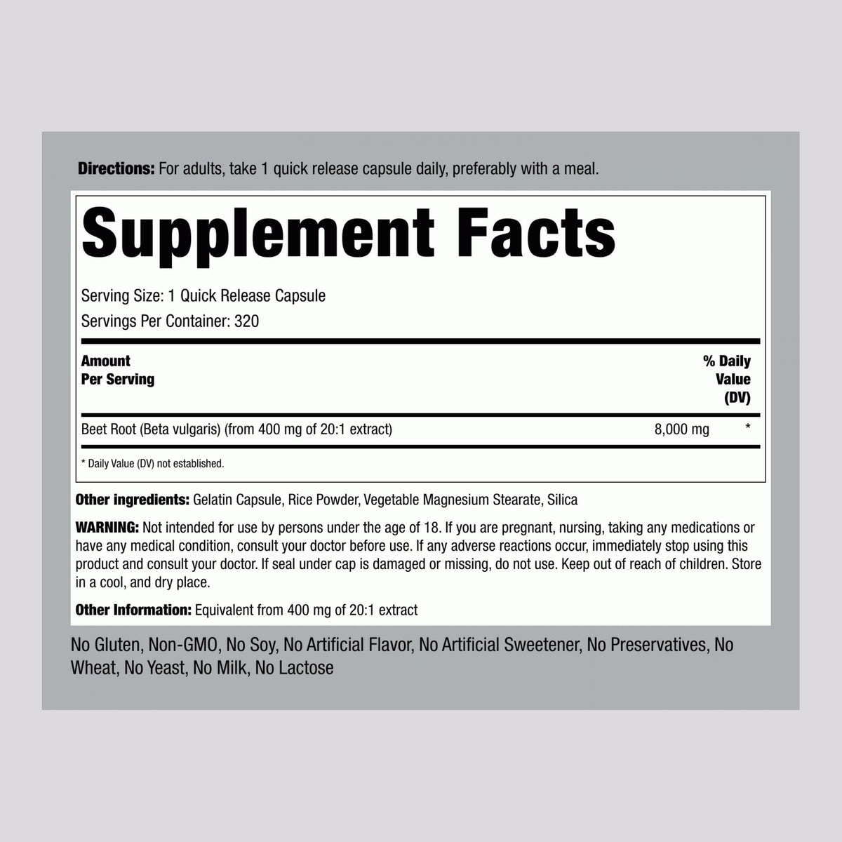 Piping Rock Beet Root Powder Capsules - 320 Count - image 2