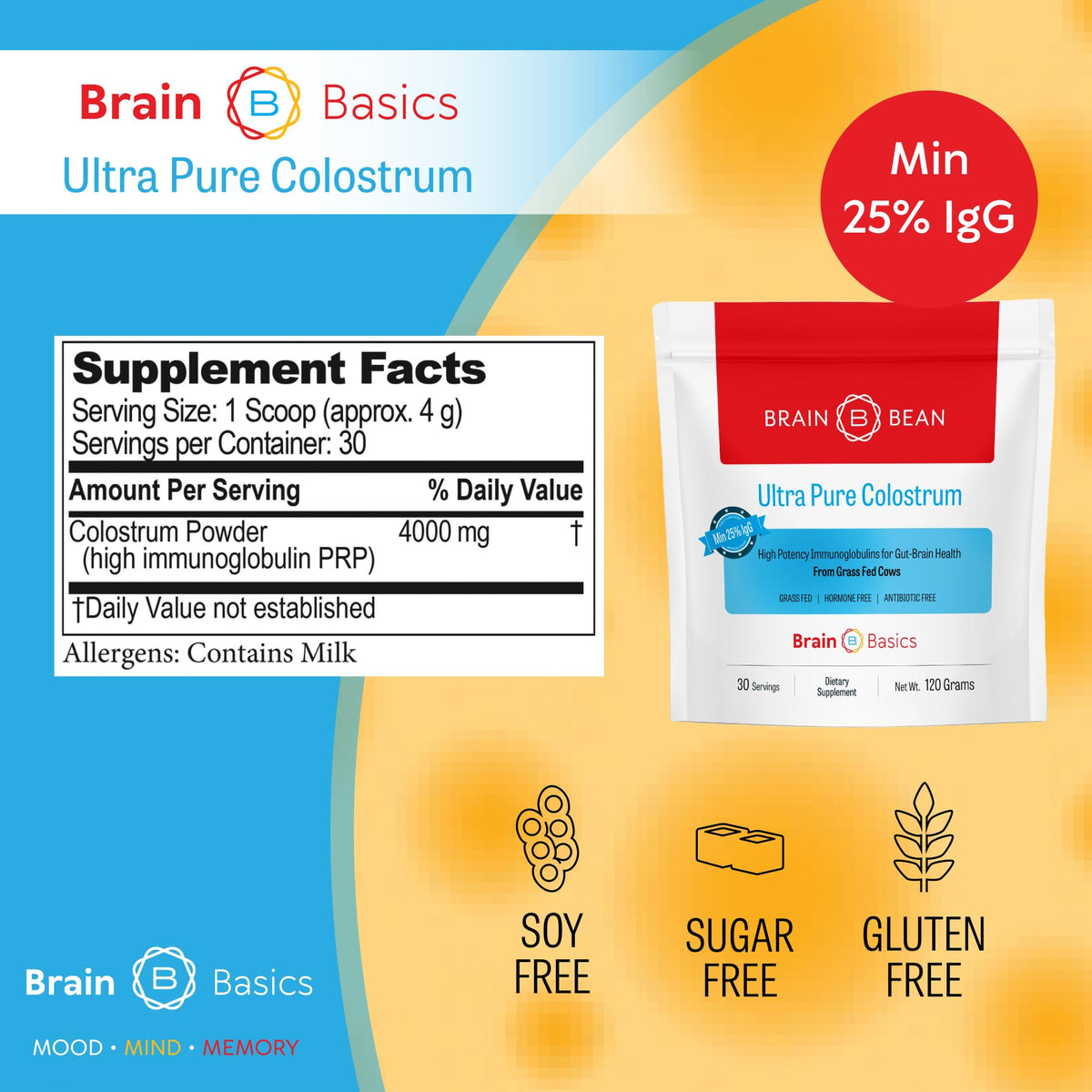 Brain Bean Ultra-Pure Colostrum Powder - 120 Grams - image 4