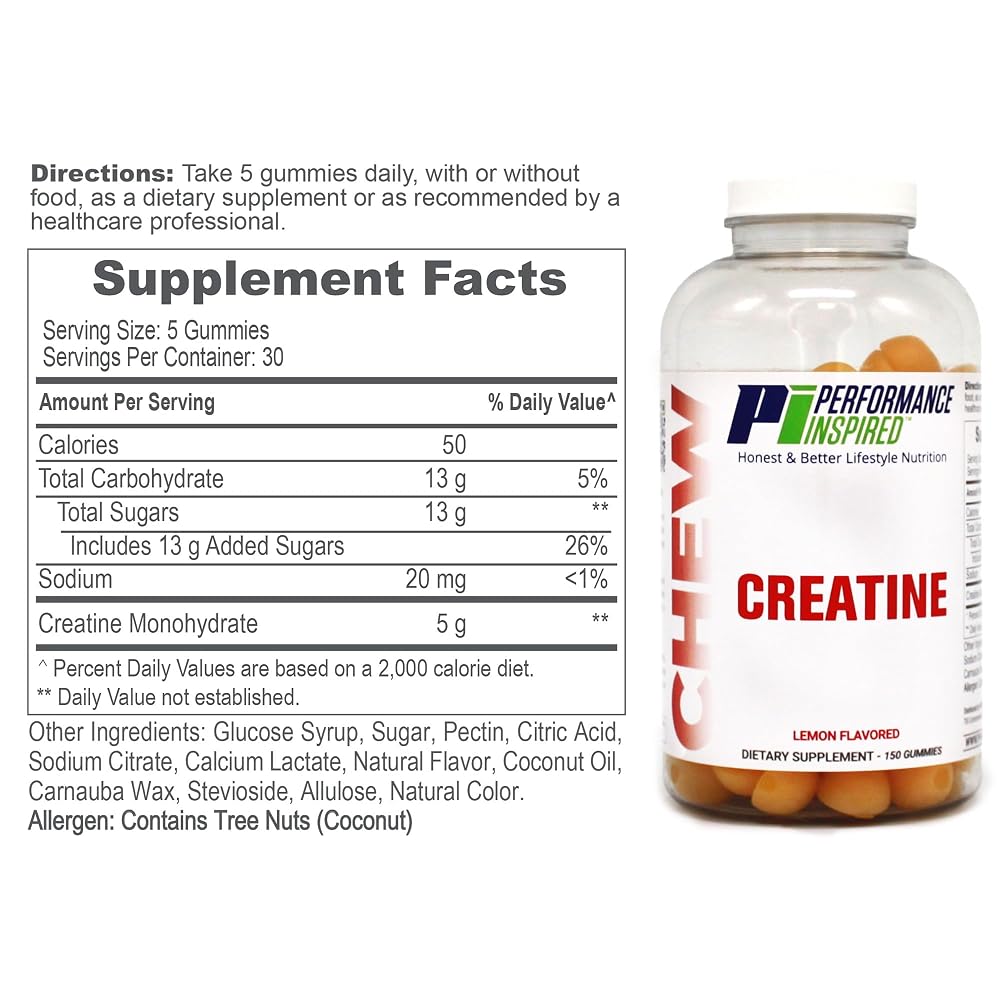 PERFORMANCE INSPIRED Creatine Gummies Lemon 5G - 150 Count - image 4
