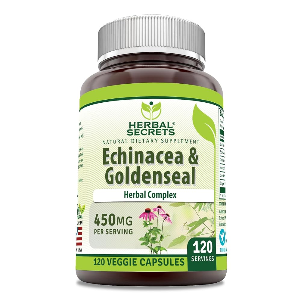 Herbal Secrets Echinacea & Goldenseal Root Supplement - 120 Vegetarian Capsules