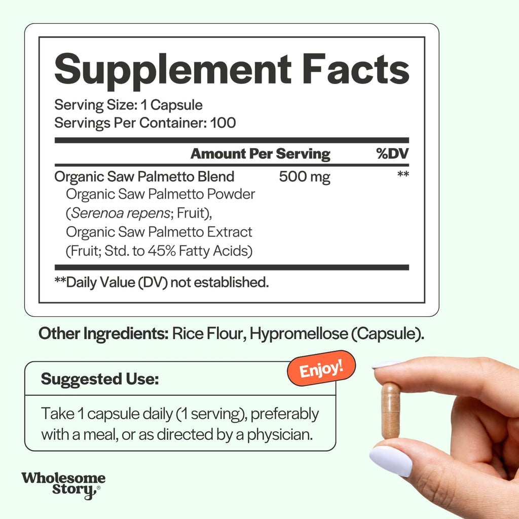 Wholesome Story Saw Palmetto Extract 500mg - 100 Capsules - image 4