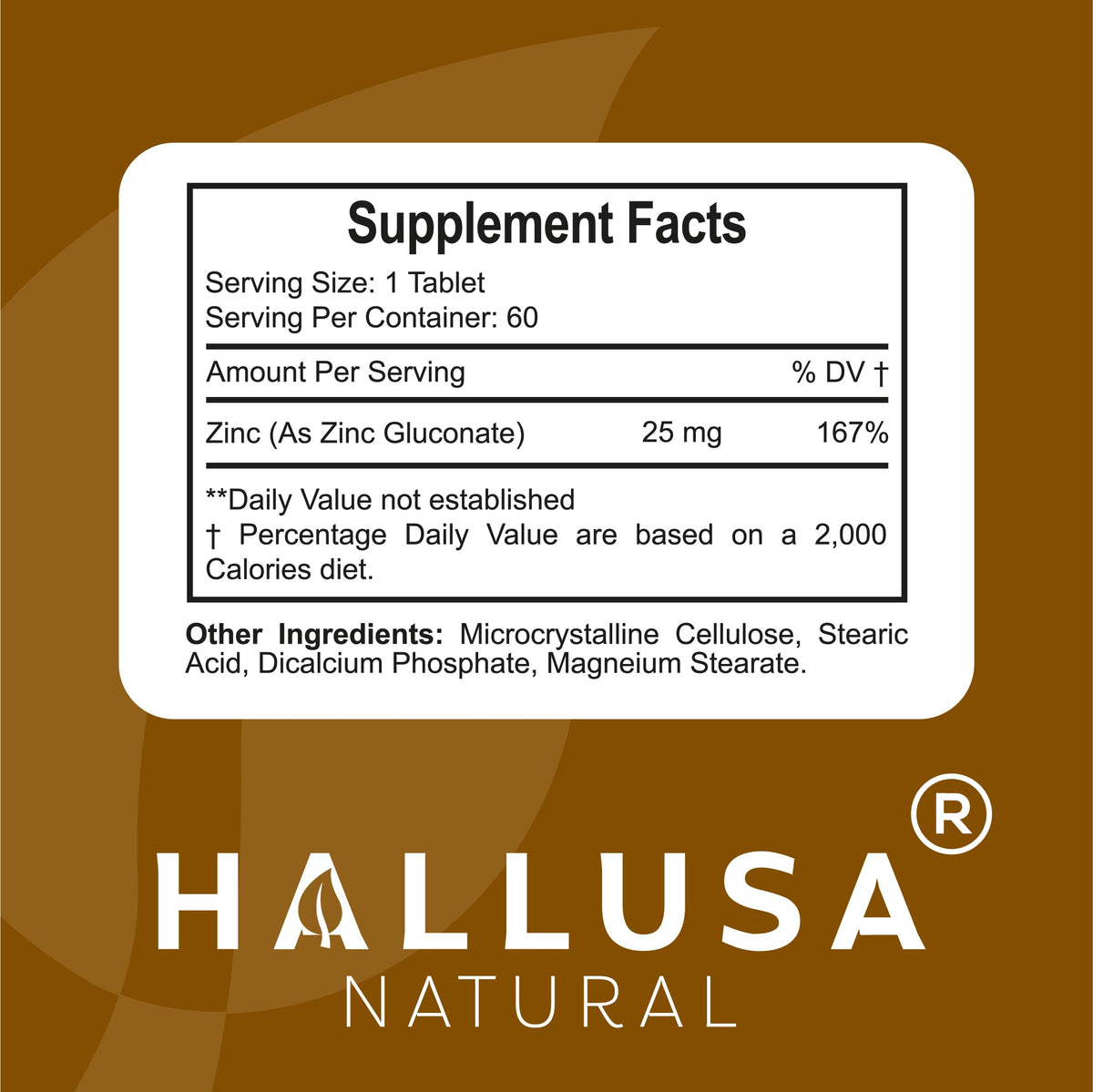 Hallusa Natural Zinc 25mg Gluconate Immune Support - 60 Tablets - image 3