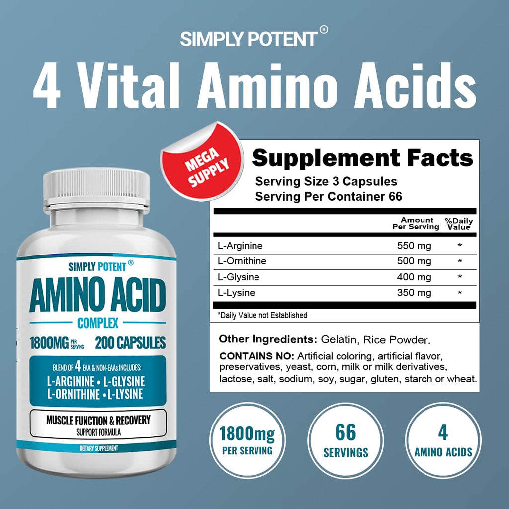 Simply Potent Amino Acid Complex 1800mg - 200 Capsules - image 2