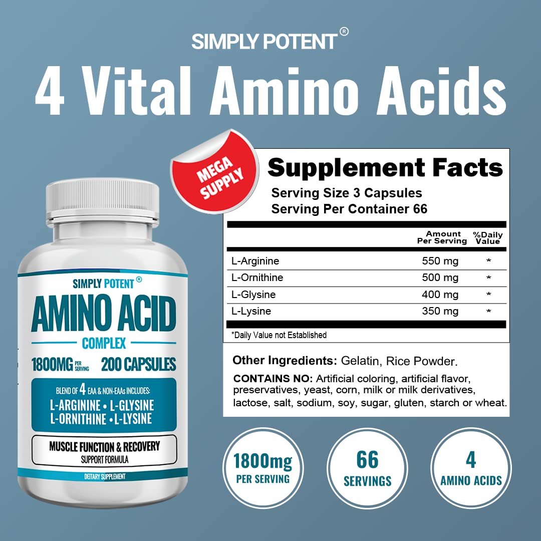 Simply Potent Amino Acid Complex 1800mg - 200 Capsules - image 2