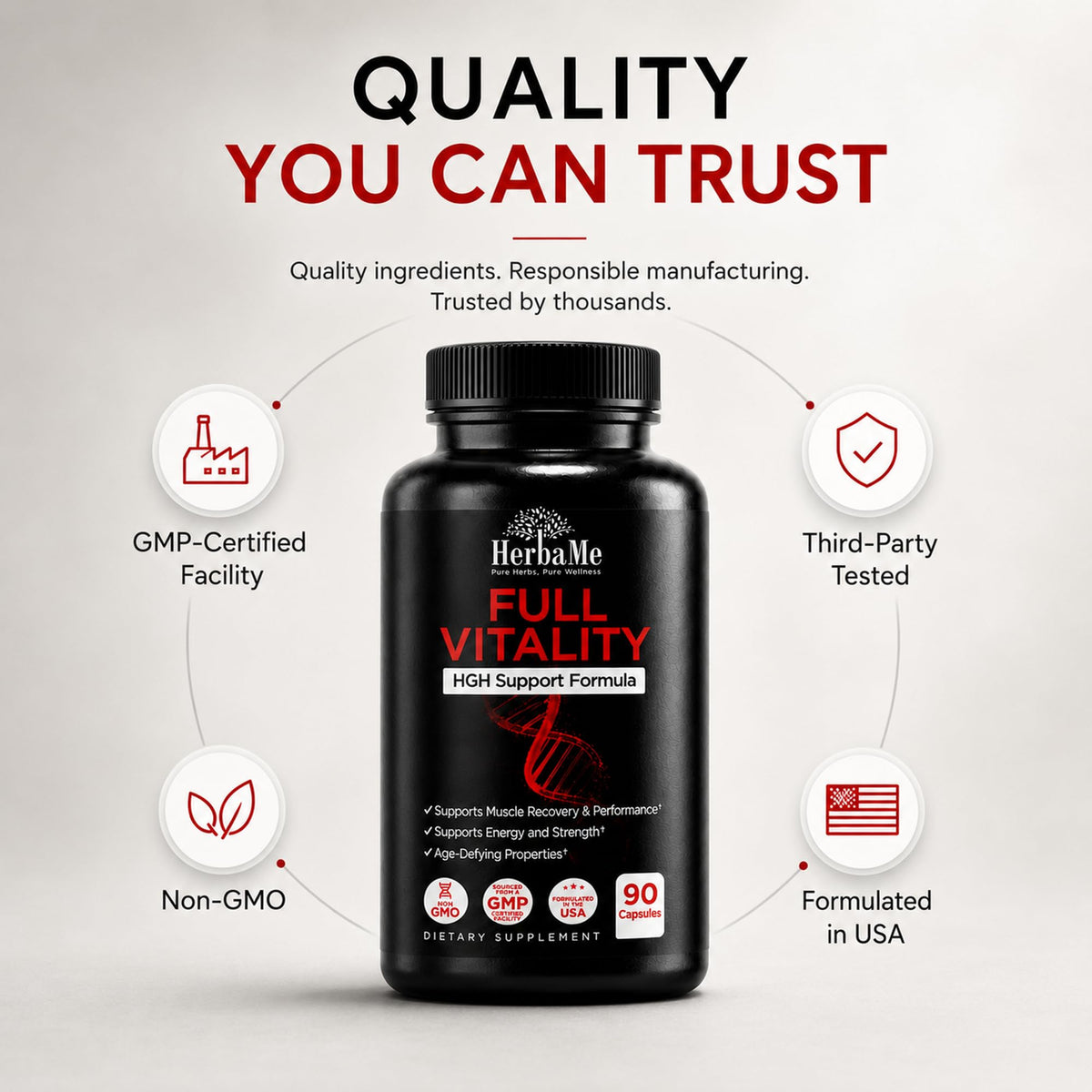 HerbaMe HGH Support Human Growth Hormone & Muscle Recovery - 90 Capsules - image 8